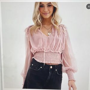 Free People Sheer dusty pink long sleeve blouse XS